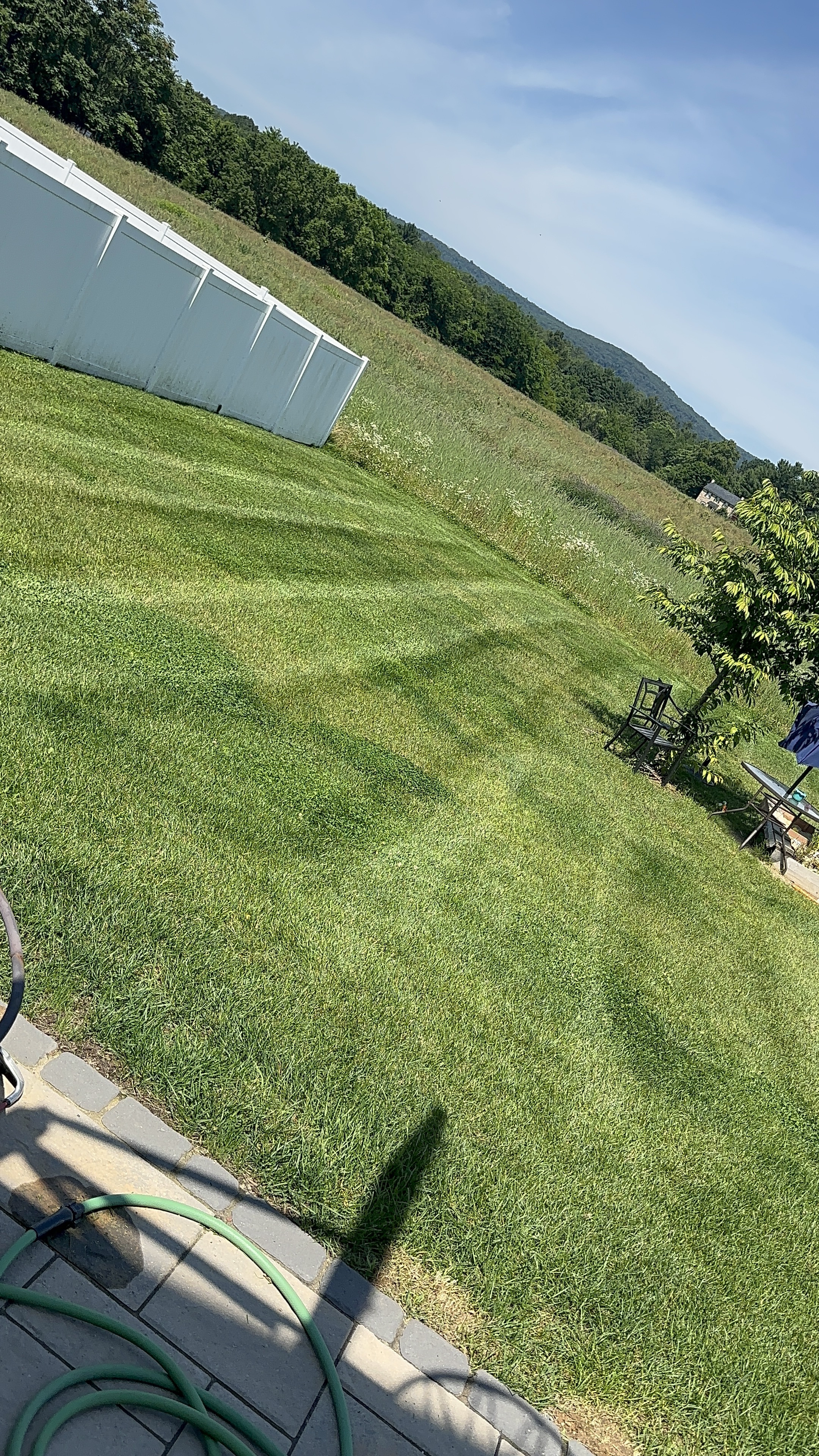 Diagonal mowing patterns on a lawn